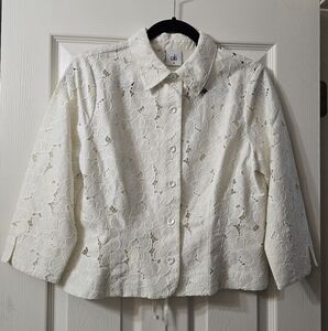 CAbi Portrait Ivory Lace Floral Jacket, Size M